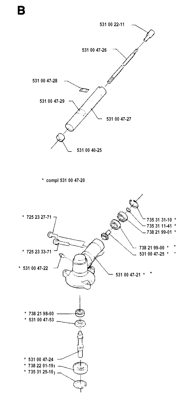 Bevel Gear And Shaft Diagram and Parts List for 132LD 19931800001 & Above Husqvarna Trimmer