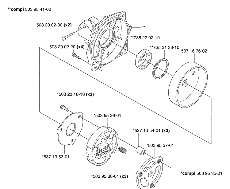 Clutch / Drum Diagram and Parts List for 345RX 2003-05 Husqvarna Brush Cutter