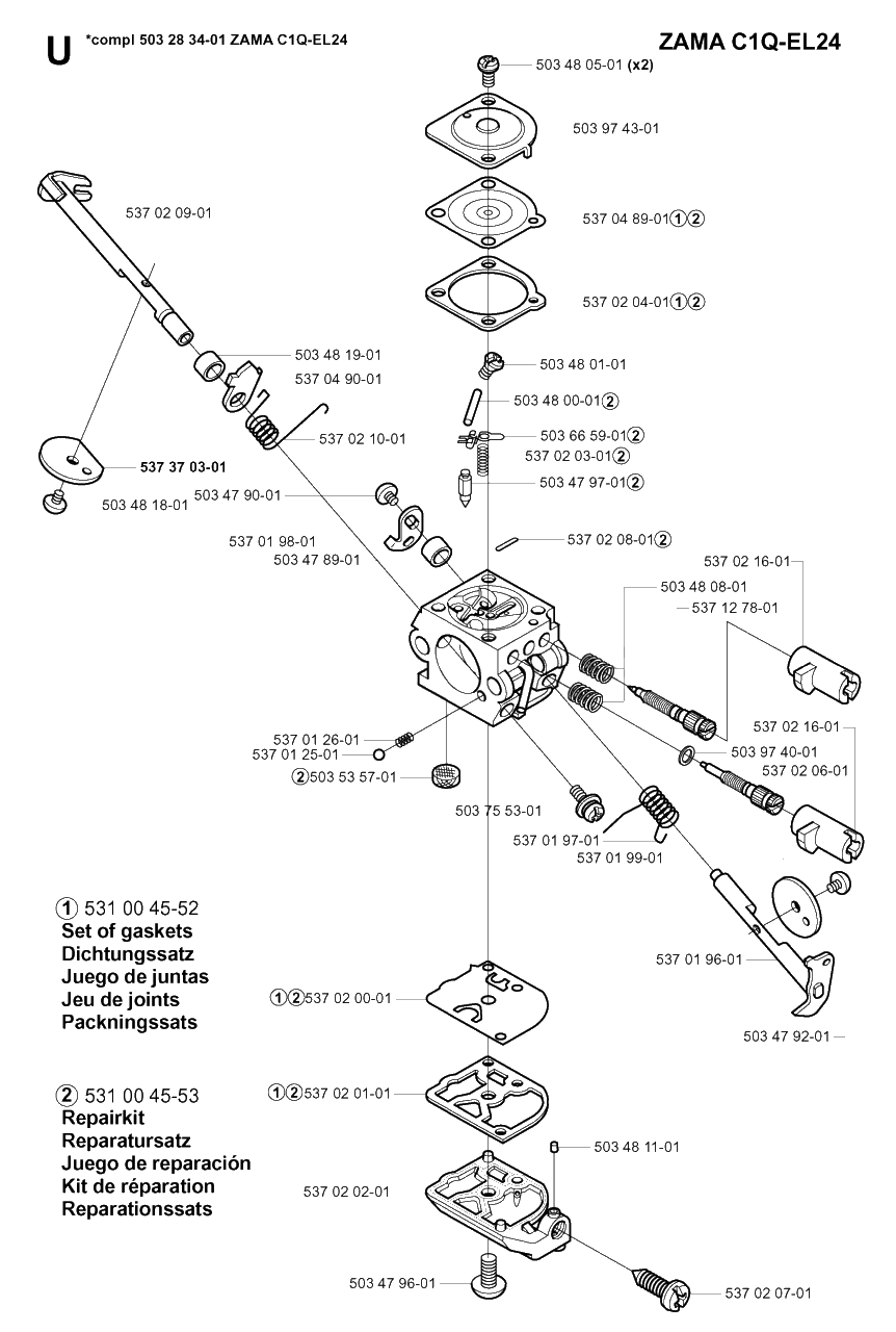 Carburetor Details Diagram and Parts List for 325RDX 20051800001 & Above Husqvarna Trimmer