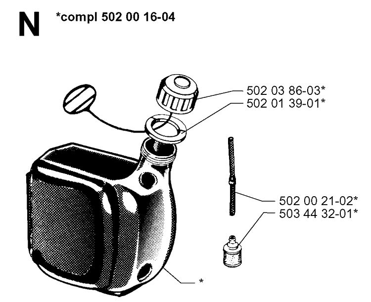 Fuel Tank Diagram and Parts List for 265RX 19991000001-20012600000 Husqvarna Brush Cutter