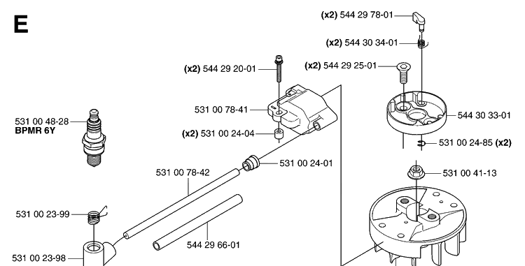 Ignition System Diagram and Parts List for 123HD60 20070500001-20070900000 Husqvarna Hedge Trimmer