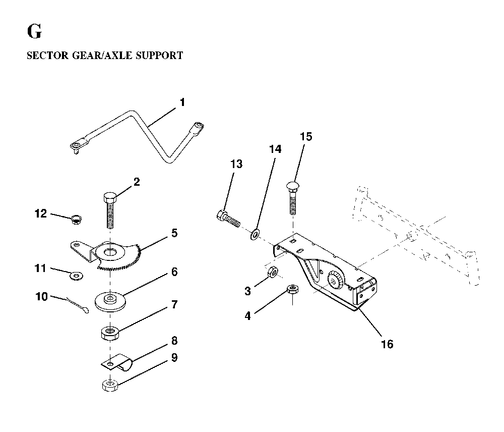 Sector Gear / Axle Support Diagram and Parts List for LTH130 (HE13H36D, 954820001)(1997-03) Husqvarna Lawn Tractor