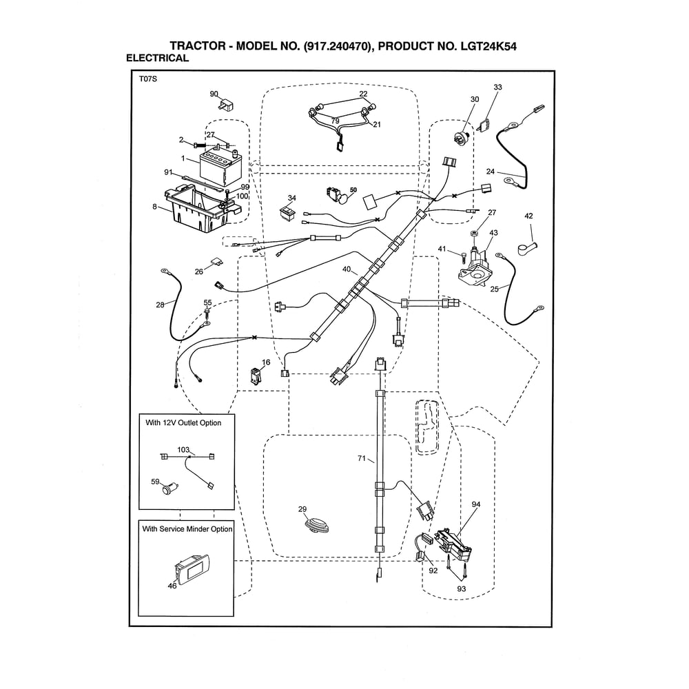 Electrical Diagram and Parts List for LGT24K54 240470 Husqvarna Lawn Tractor