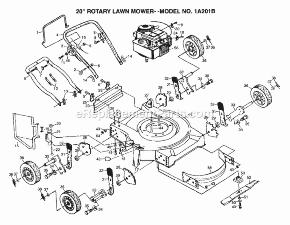 Page A Diagram and Parts List for 1A201B 1999 And Before Husqvarna Lawn Mower