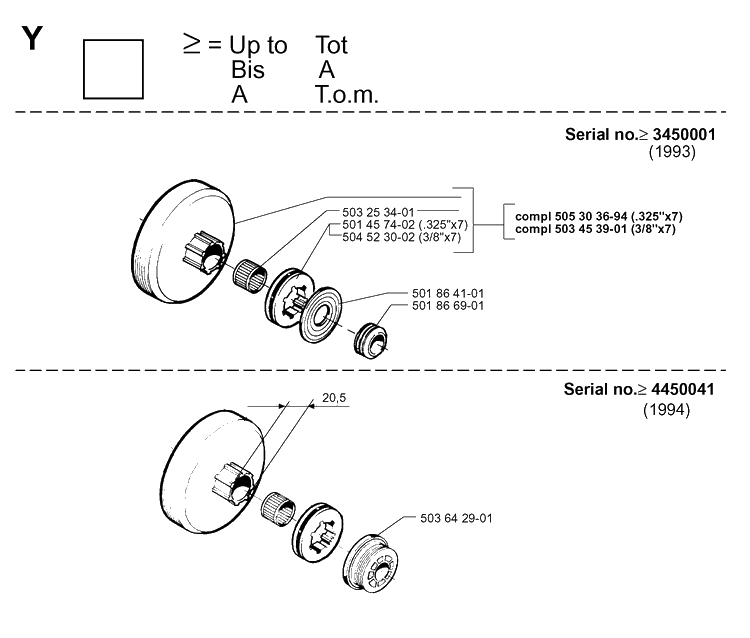 Service Updates Diagram and Parts List for 262XP 19960100001-19981400000 Husqvarna Chainsaw