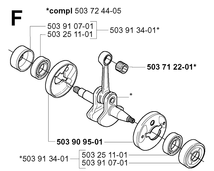 Crankshaft Diagram and Parts List for 227L 2000-10 Husqvarna Trimmer