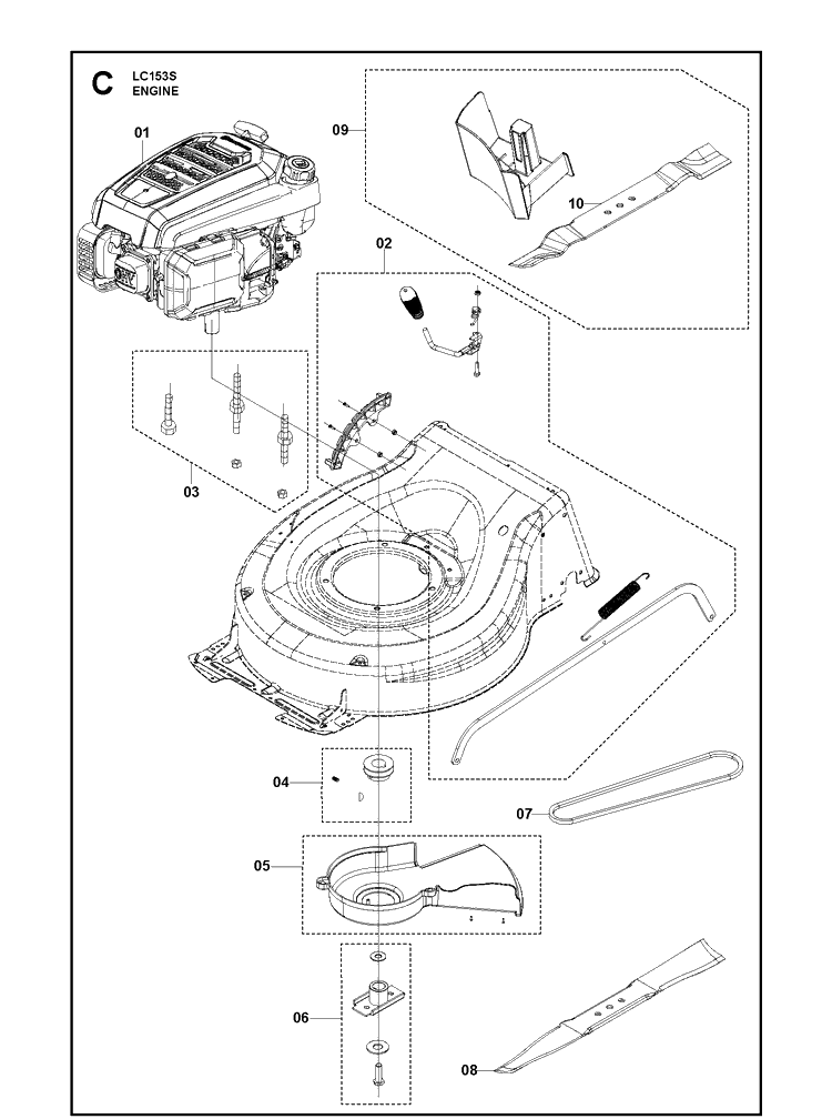 Engine Diagram and Parts List for LC151S 970488401 Husqvarna Lawn Mower