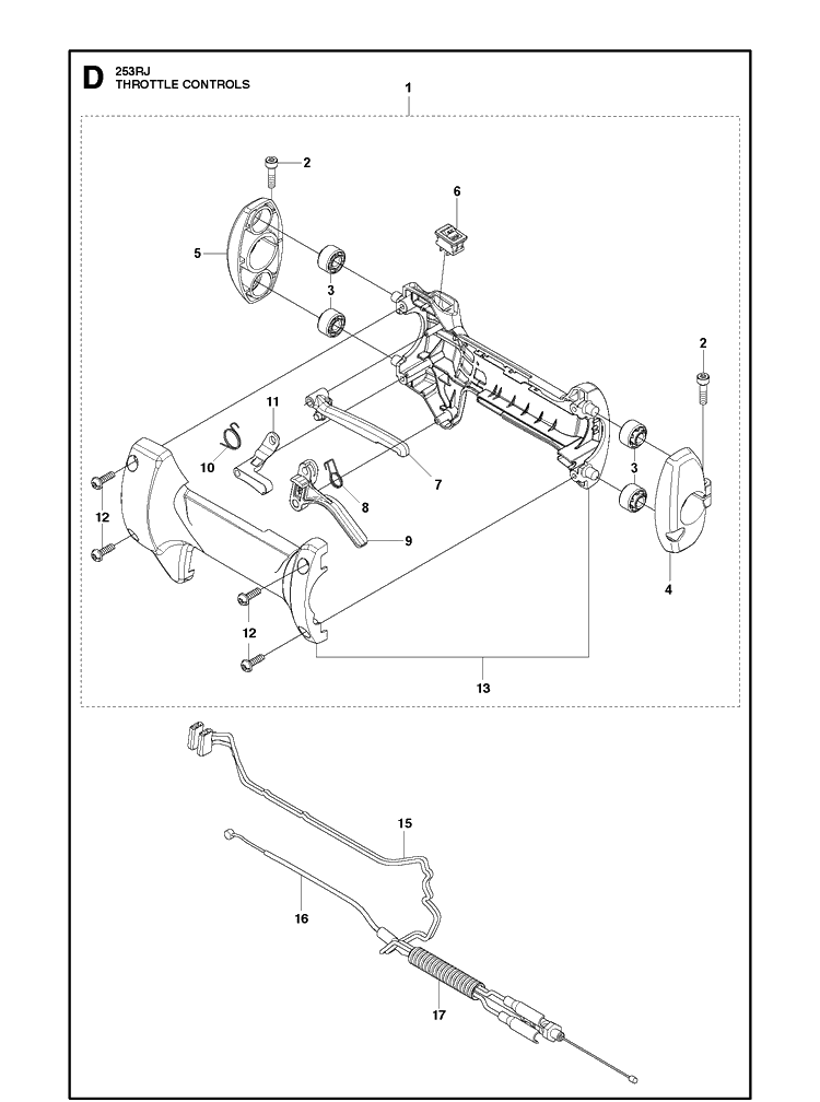 Throttle Controls Diagram and Parts List for 253RJ 20182200001-Current Husqvarna Brush Cutter