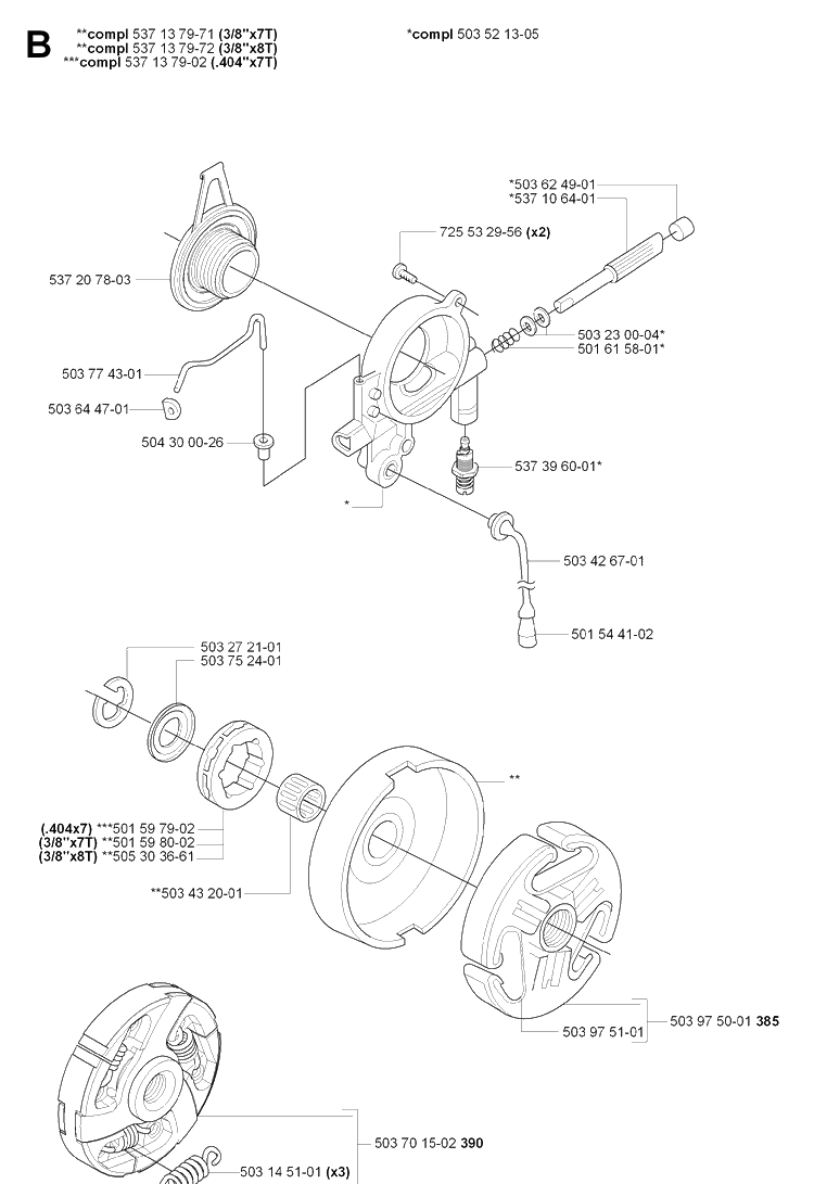 Clutch And Oil Pump 2 Diagram and Parts List for 385 20064000001-Current Husqvarna Chainsaw