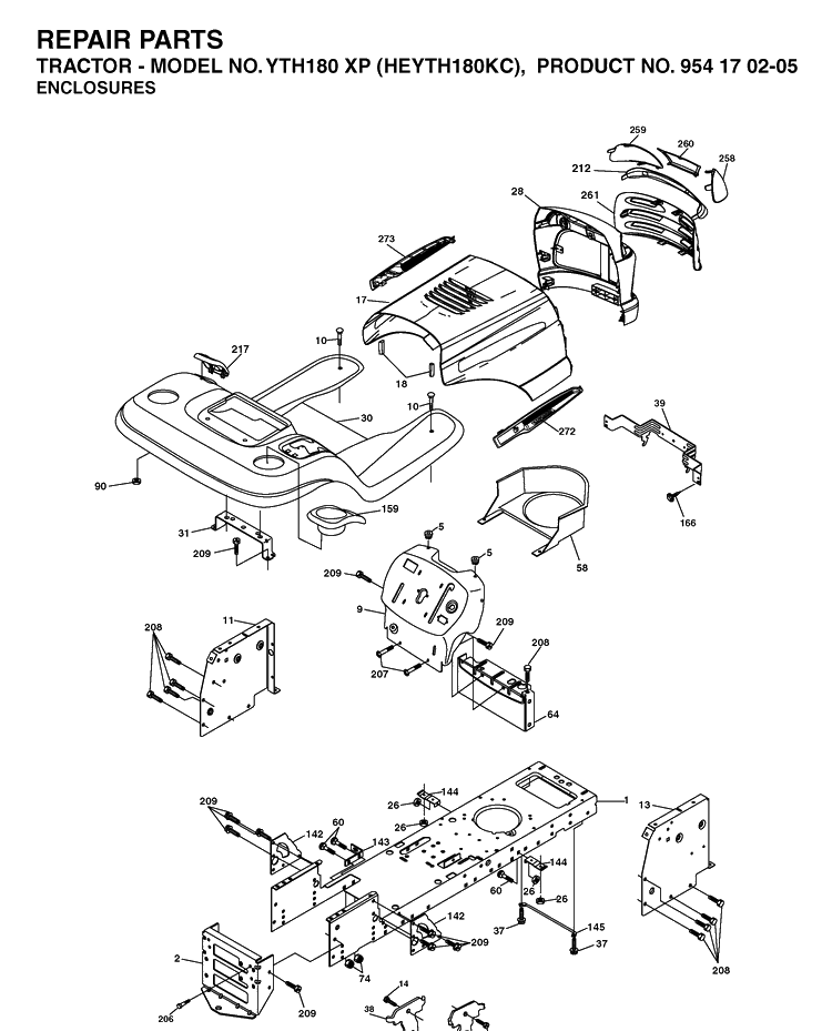 Chassis And Enclosures Diagram and Parts List for YTH180XP (HEYTH180KC)(2004-06) Husqvarna Lawn Tractor