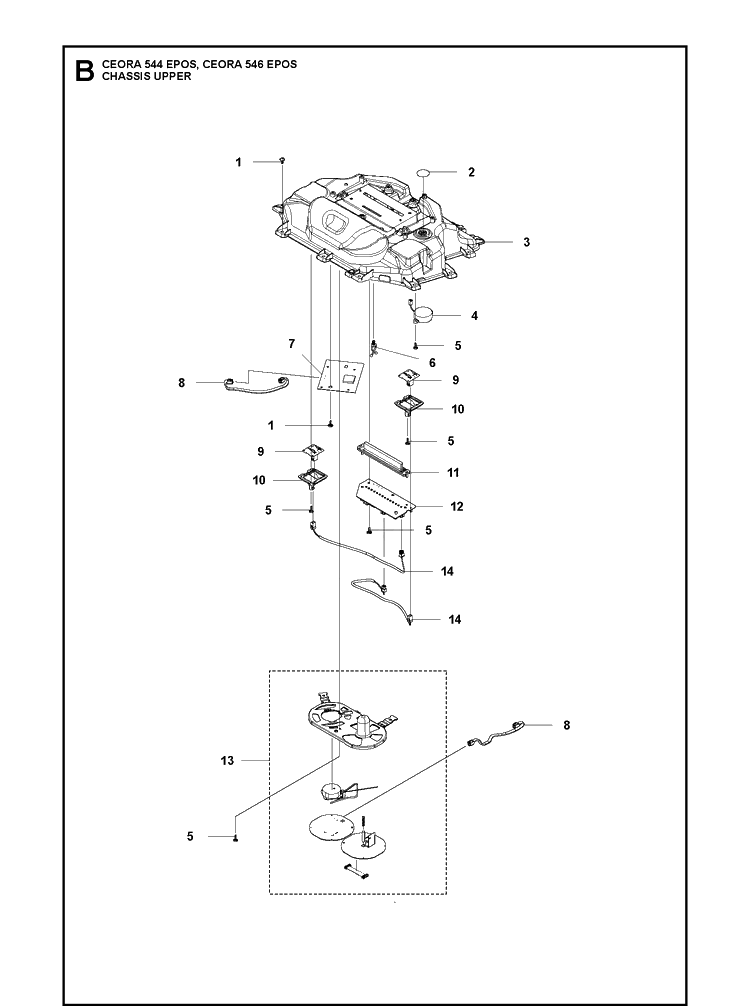 Chassis Upper Diagram and Parts List for CEORA546EPOS  Husqvarna Lawn Mower