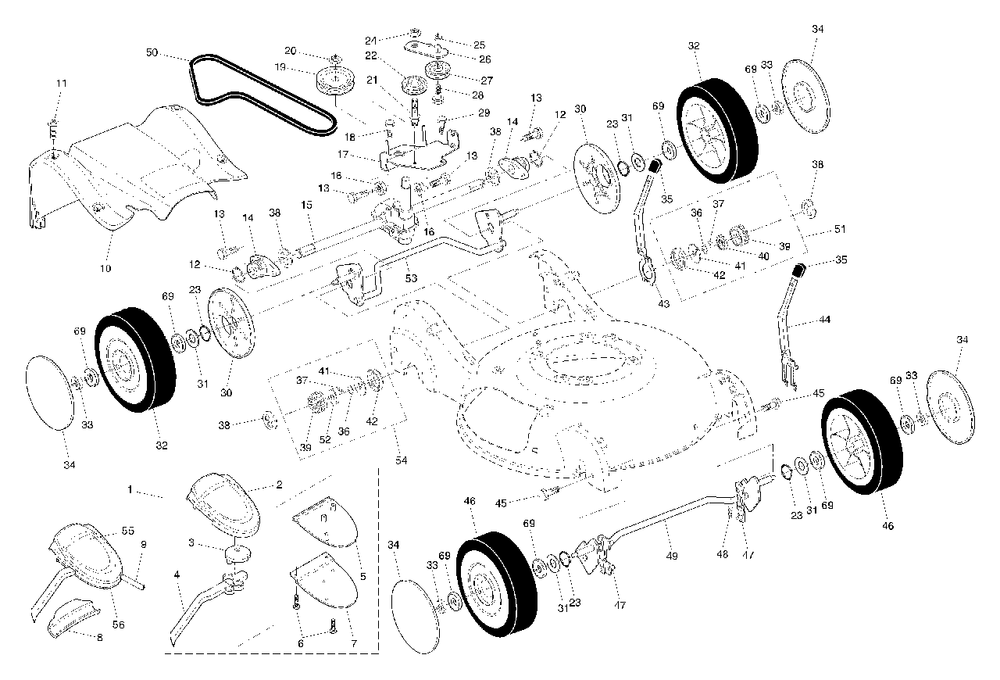 Drive Assembly Diagram and Parts List for 55R21HV (954223210-C)(2003-12) Husqvarna Lawn Mower