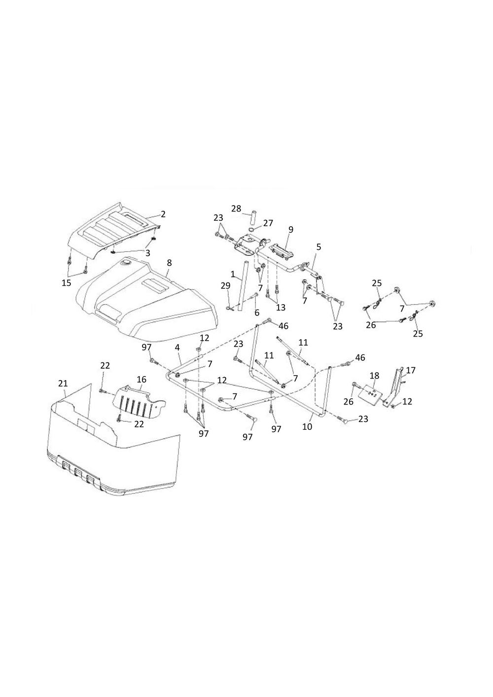 Bagger Diagram and Parts List for TC130 2020 Husqvarna Lawn Tractor