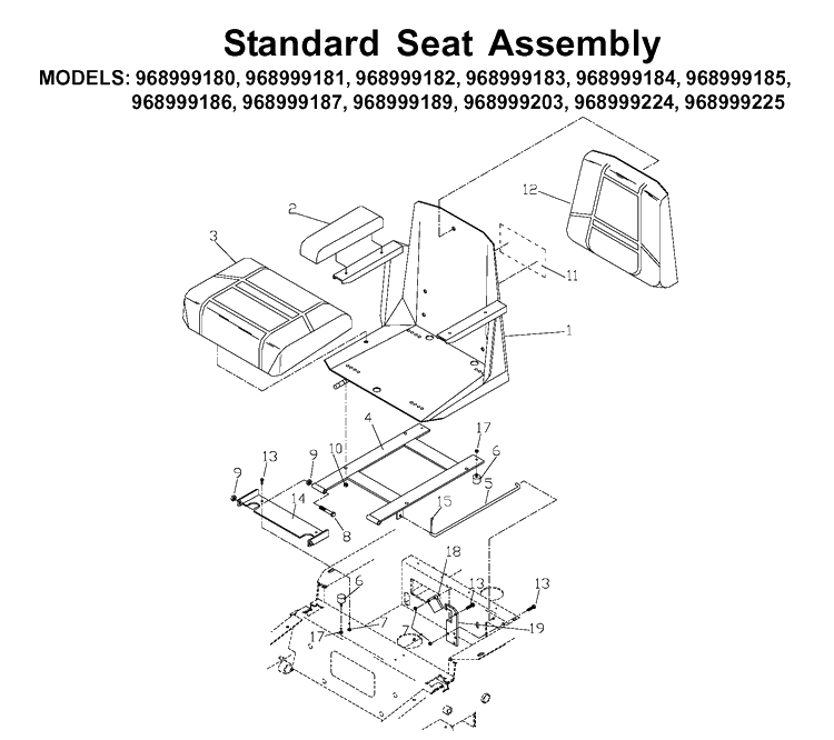 Seat Diagram and Parts List for ZTH6123 (968999203)(2002-10) Husqvarna Lawn Mower