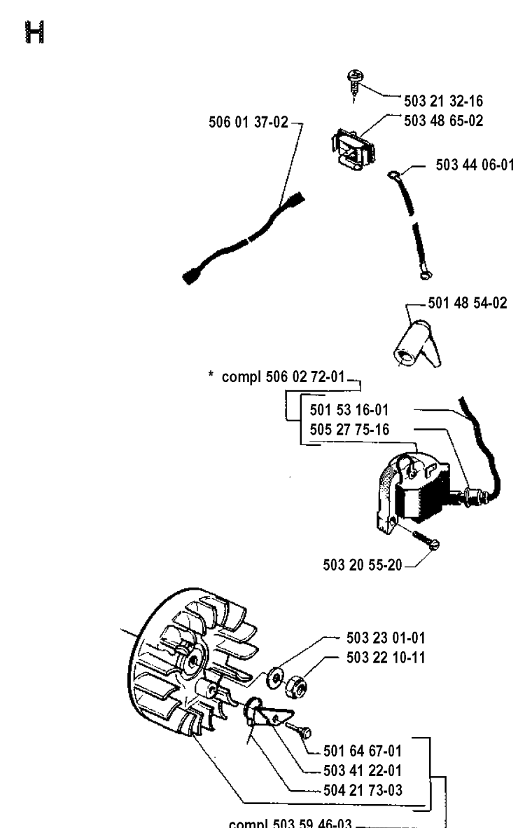 Ignition System Diagram and Parts List for 45 19902200001-19912200000 Husqvarna Chainsaw
