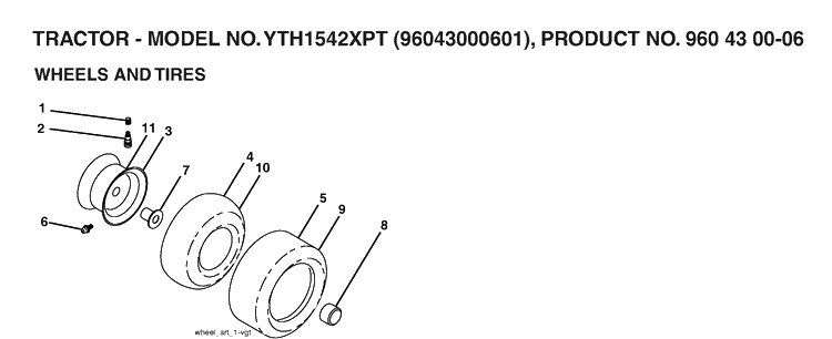 Wheels And Tires Diagram and Parts List for YTH1542XP (96043000601)(2006-03) Husqvarna Lawn Tractor