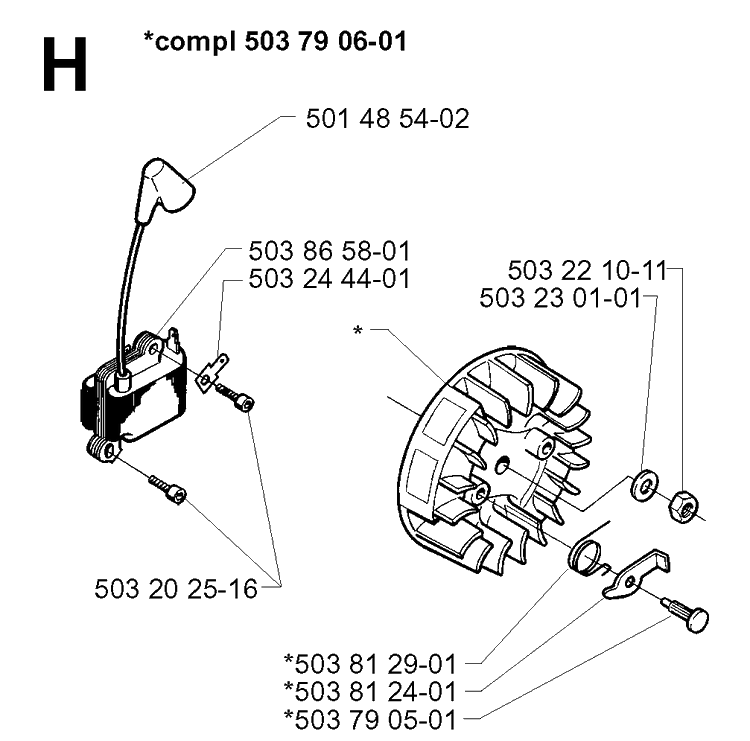 Ignition System Diagram and Parts List for 235R 19970500001-19980100000 Husqvarna Brush Cutter