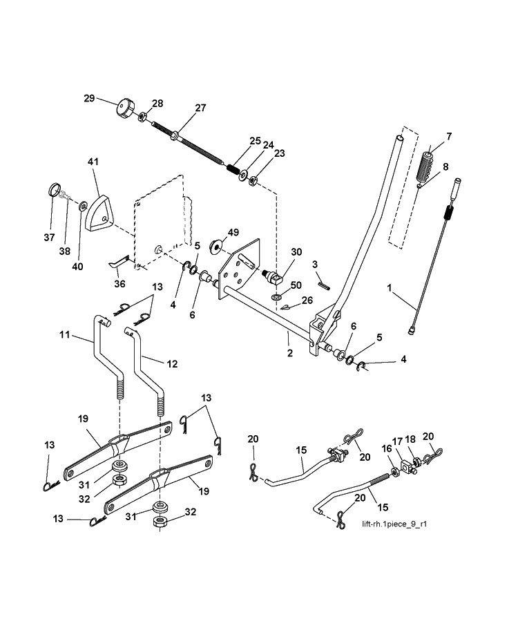 Mower Lift / Deck Lift Diagram and Parts List for CTH150 (96061018202)(2007-09) Husqvarna Lawn Tractor