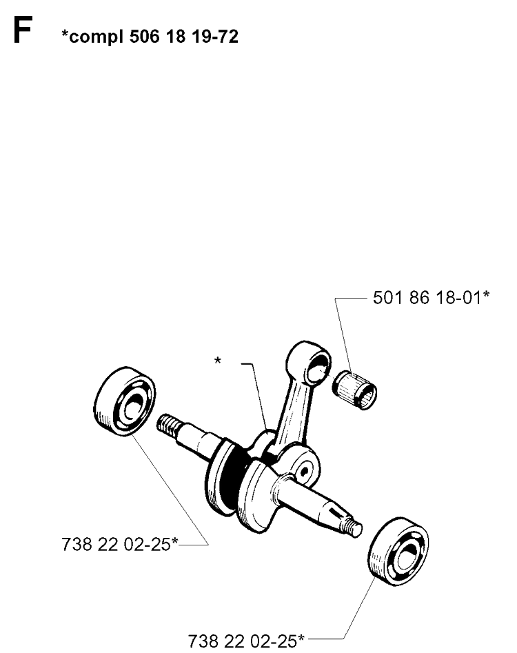 Crankshaft Diagram and Parts List for 257 19980900001-19992300000 Husqvarna Chainsaw