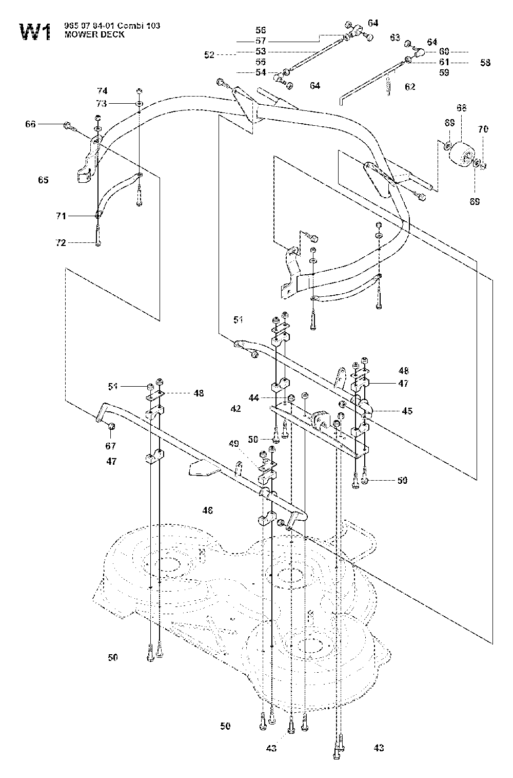 103cm Cutting Deck Diagram and Parts List for RIDER15V2SAWD (965200901)(2008-01) Husqvarna Lawn Tractor