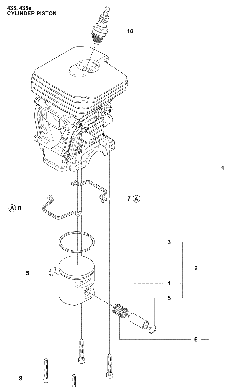 Cylinder Piston Diagram and Parts List for 435 2009-02 Husqvarna Chainsaw