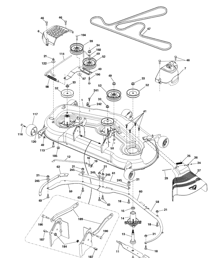 Mower Deck / Cutting Deck Diagram and Parts List for LGT2654 (96045004700)(2013-08) Husqvarna Lawn Tractor