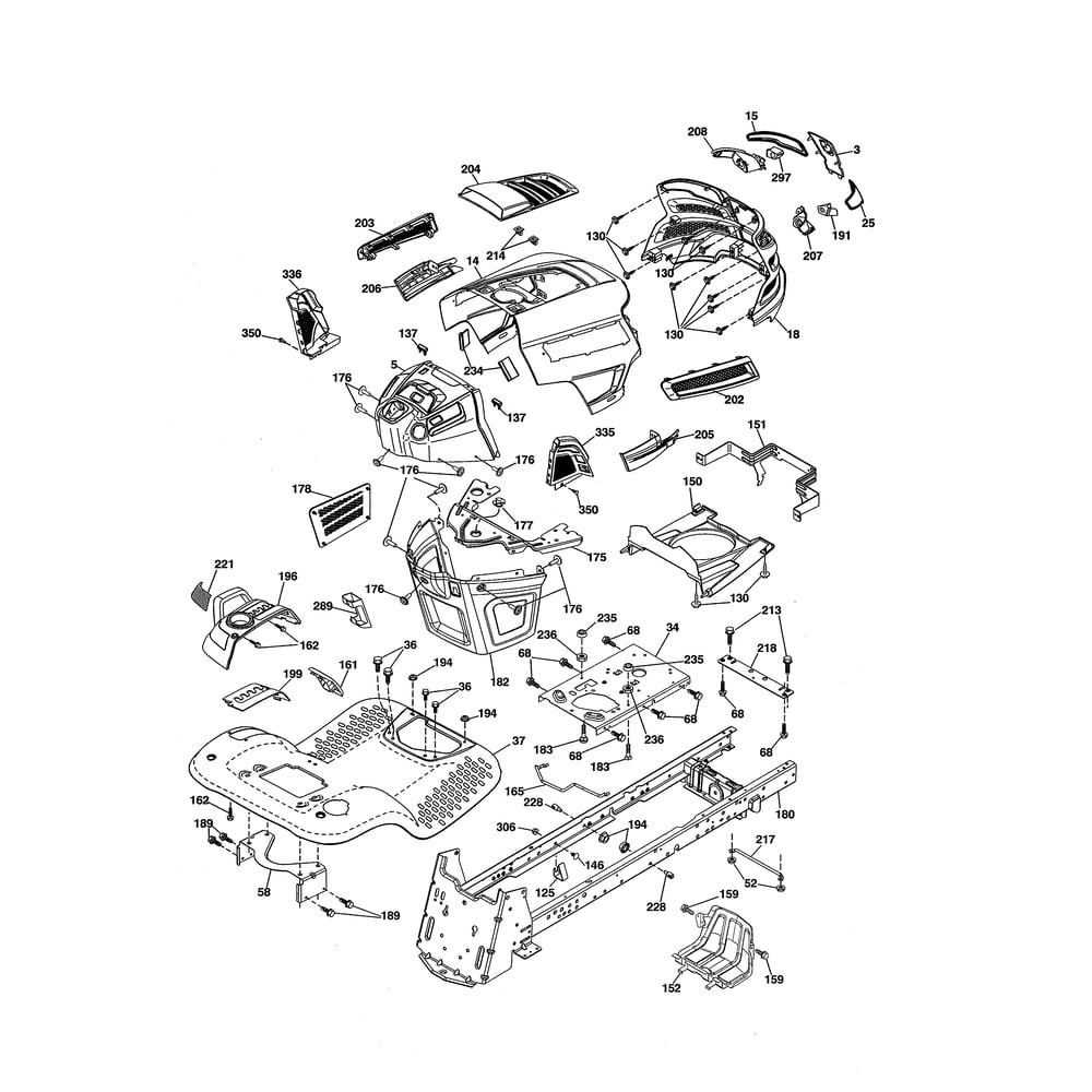 Chassis Diagram and Parts List for LGT24K54 240472 Husqvarna Lawn Tractor