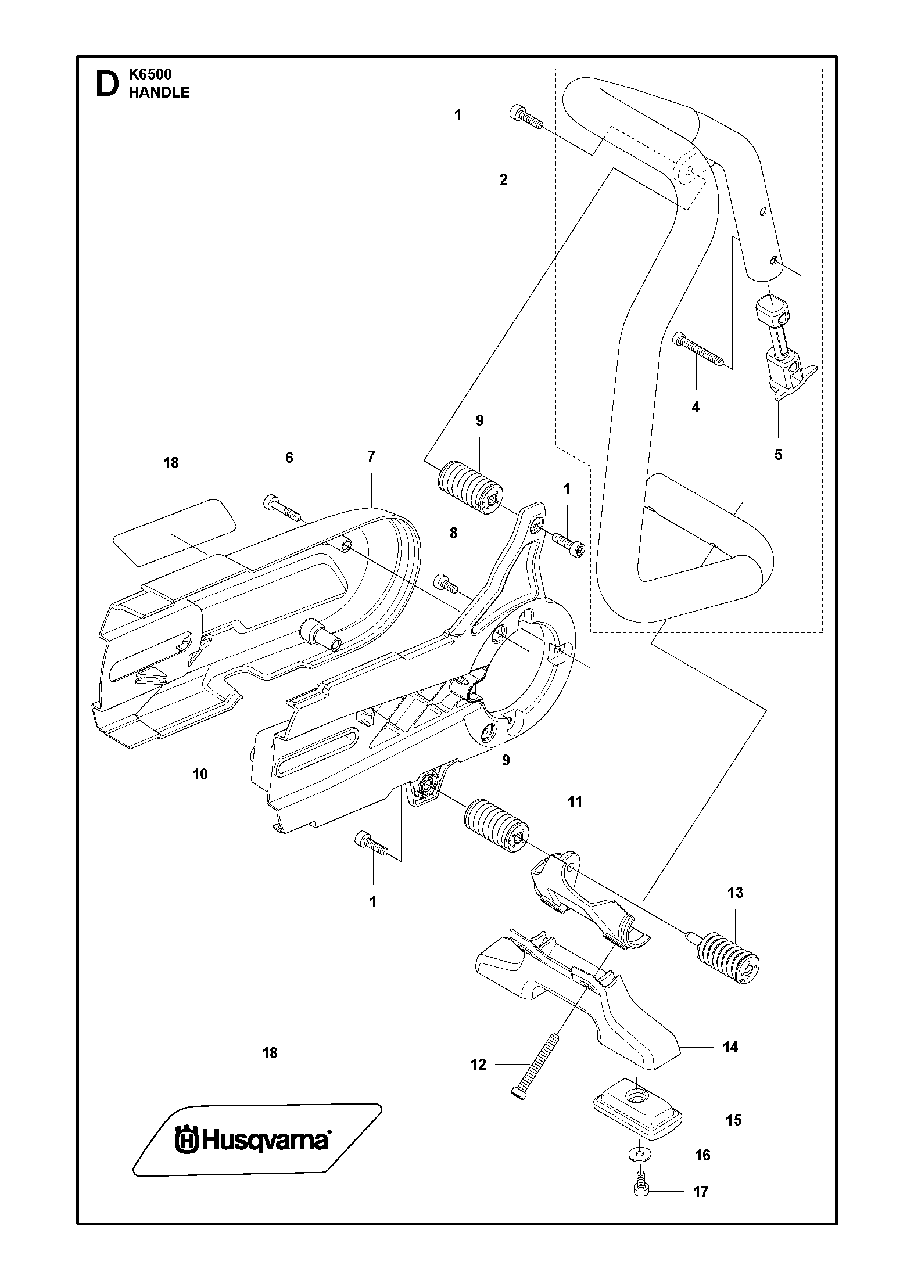 Handle Diagram and Parts List for K6500 2012-10 Husqvarna Circular Saw