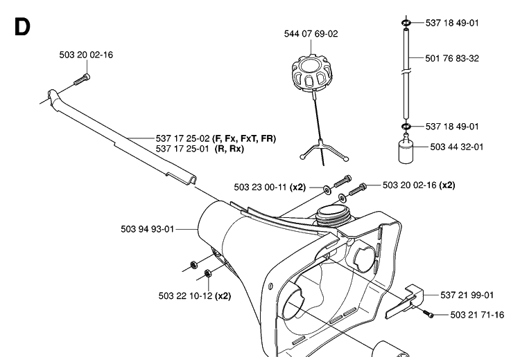 Fuel Tank Diagram and Parts List for 343R 20064000001-20103600000 Husqvarna Brush Cutter
