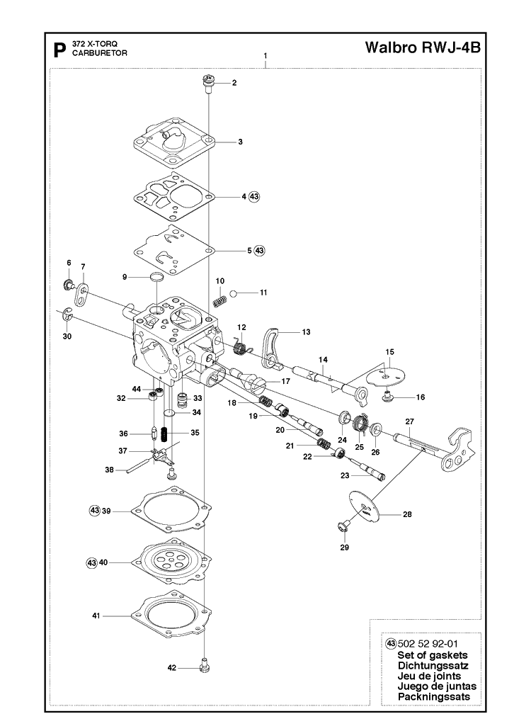 Carburetor Diagram and Parts List for 372XP XPG X-TORQ Husqvarna Chainsaw