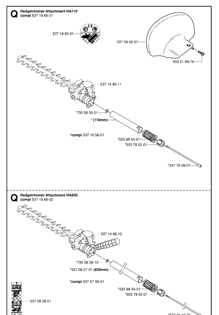 Attachments Diagram and Parts List for 325HA850 20040100001-20050600000 Husqvarna Hedge Trimmer