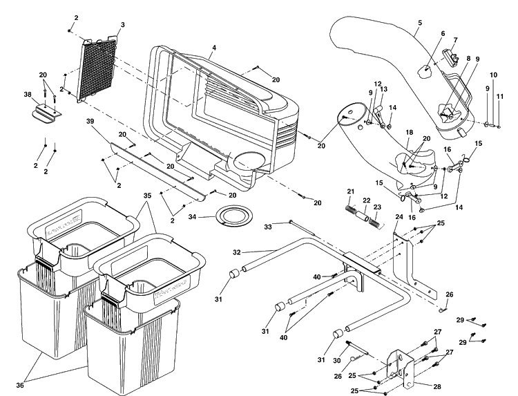 Grass Catcher Diagram and Parts List for QC42A (954040510)(2001-11) Husqvarna Lawn Tractor Accessories