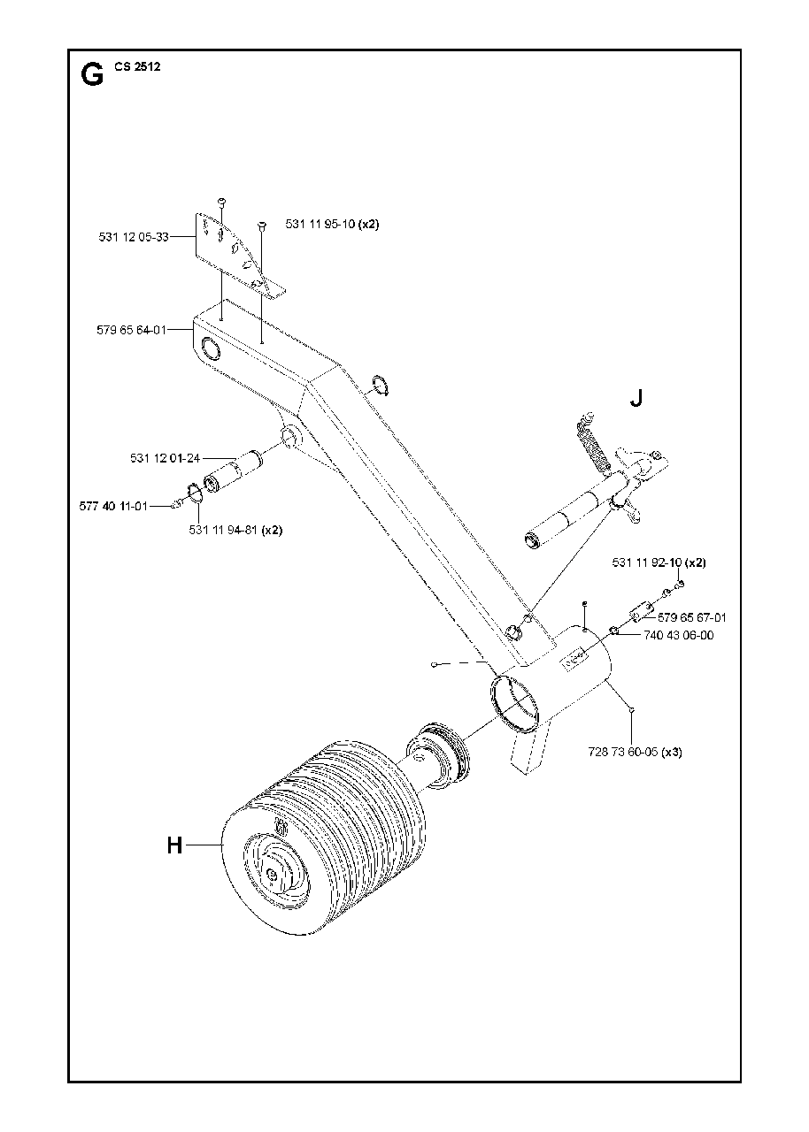 Pivoting Arm Diagram and Parts List for CS2512 (1301 & Above)(2013-04) Husqvarna Circular Saw