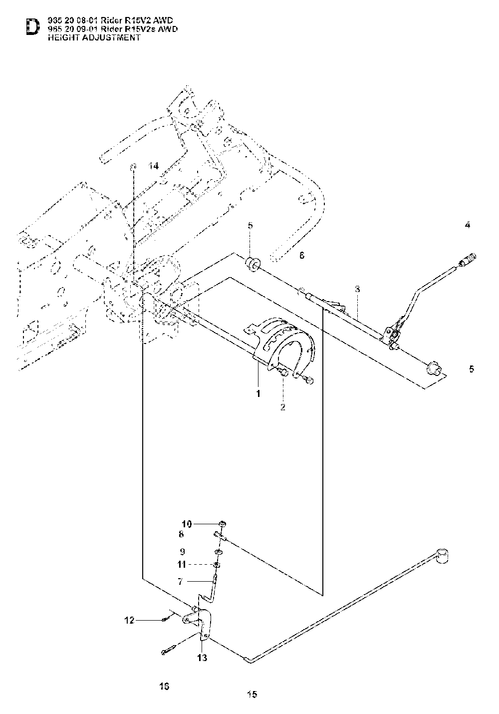 Height Adjustment Diagram and Parts List for RIDER15V2SAWD (965200901)(2008-01) Husqvarna Lawn Tractor
