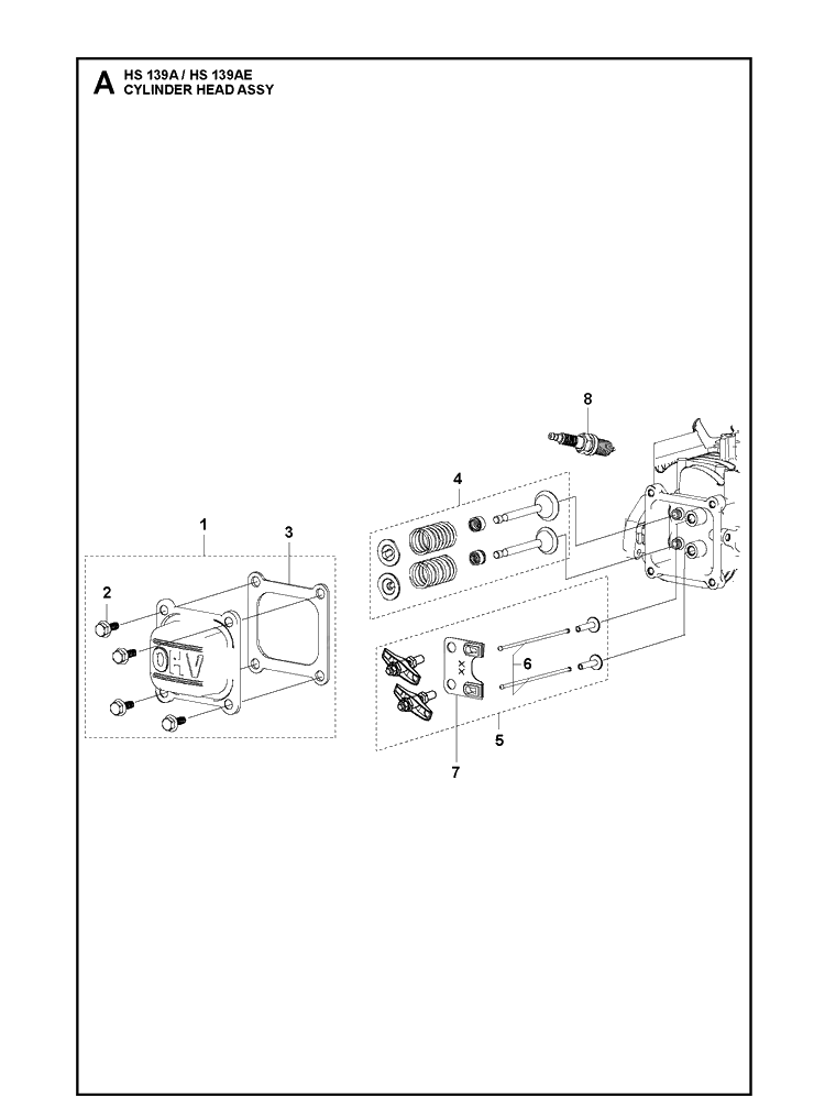 Cylinder Head Assy Diagram and Parts List for HS139AE 531450801 Husqvarna Engine