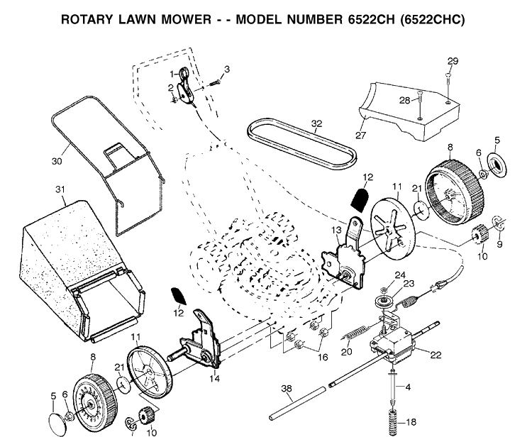 Repair Parts Diagram and Parts List for 6522CH (954222725)(2001-11) Husqvarna Lawn Mower