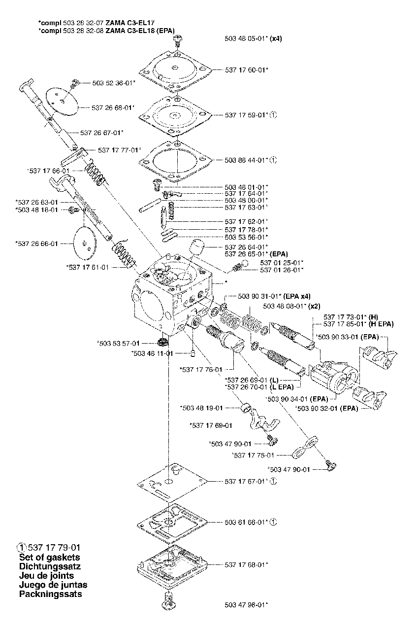 Carburetor Parts Diagram and Parts List for 353EPA 2002-09 Husqvarna Chainsaw