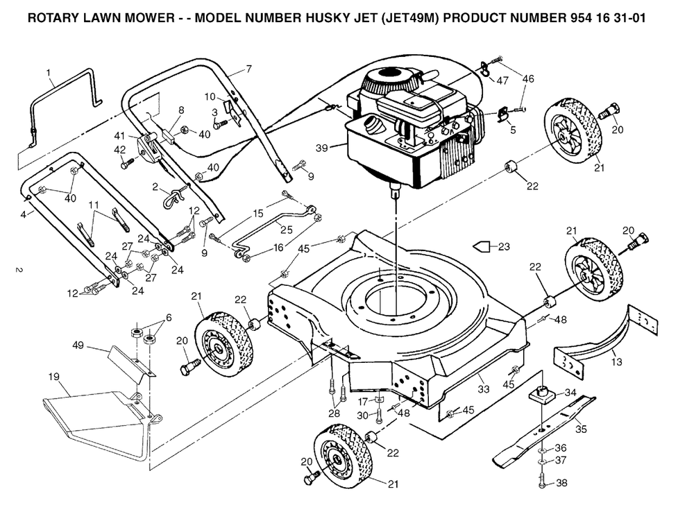 Product Complete Diagram and Parts List for JET49 (954163101-M)(2003-01) Husqvarna Lawn Mower