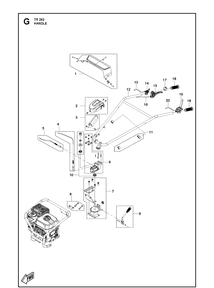 Handle Diagram and Parts List for TR262 (970448501)(2020-07) Husqvarna Cultivator