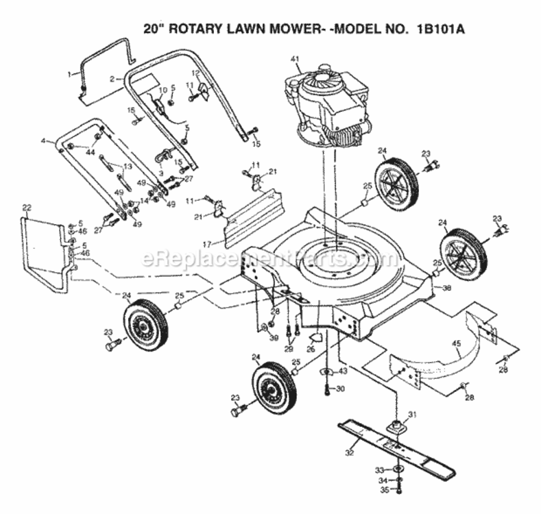 Page A Diagram and Parts List for 1B101A 1999 And Before Husqvarna Lawn Mower