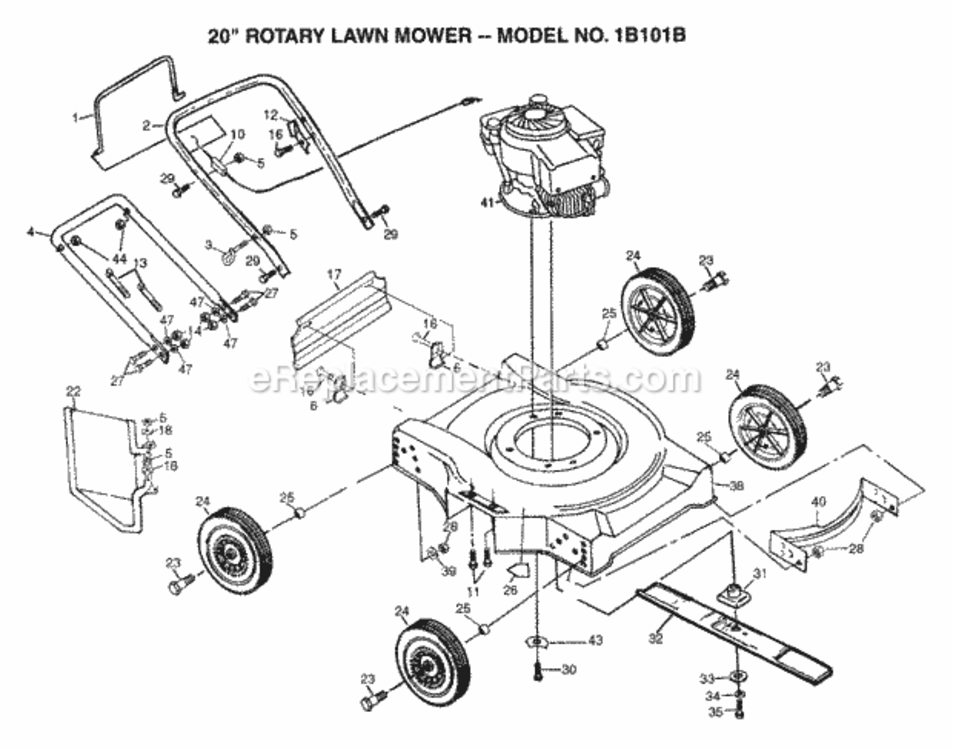 Page A Diagram and Parts List for 1B101B 1999 And Before Husqvarna Lawn Mower