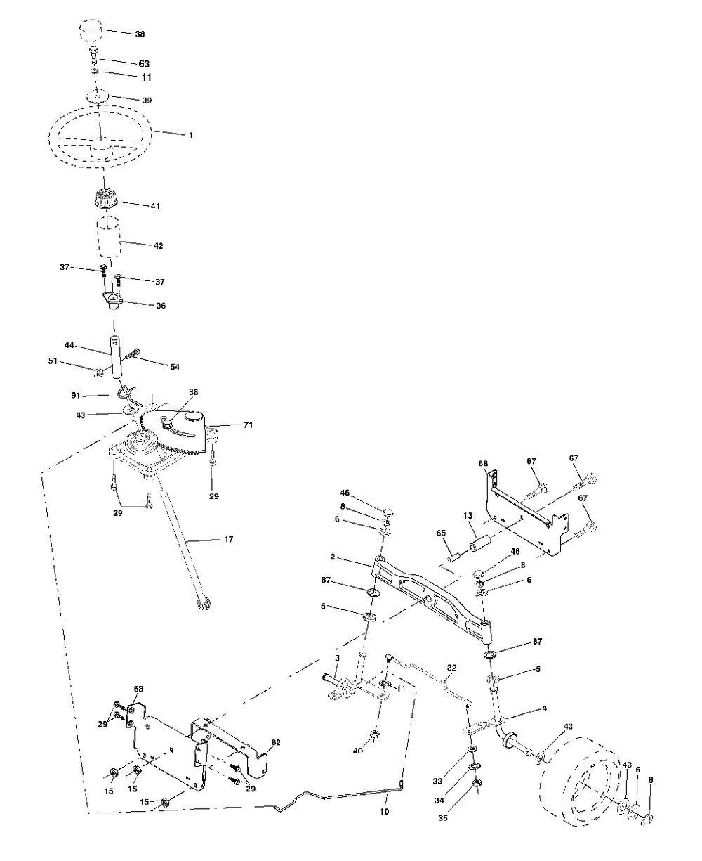 Steering Assembly Diagram and Parts List for YTH1848XP (954567260-C)(2001-10) Husqvarna Lawn Tractor