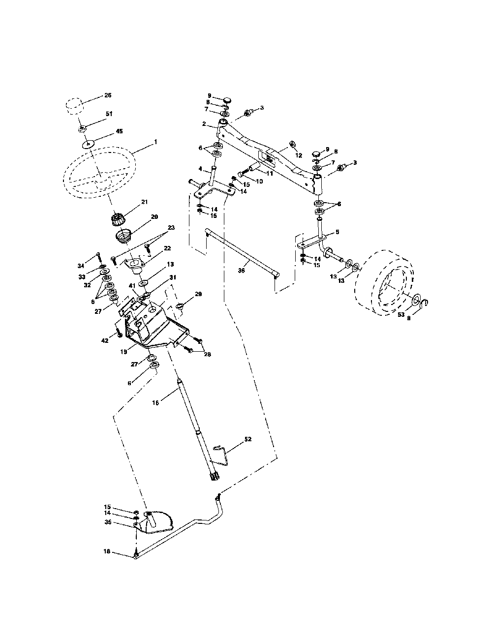 Steering assembly Diagram and Parts List for LOGT2254  Husqvarna Lawn Tractor