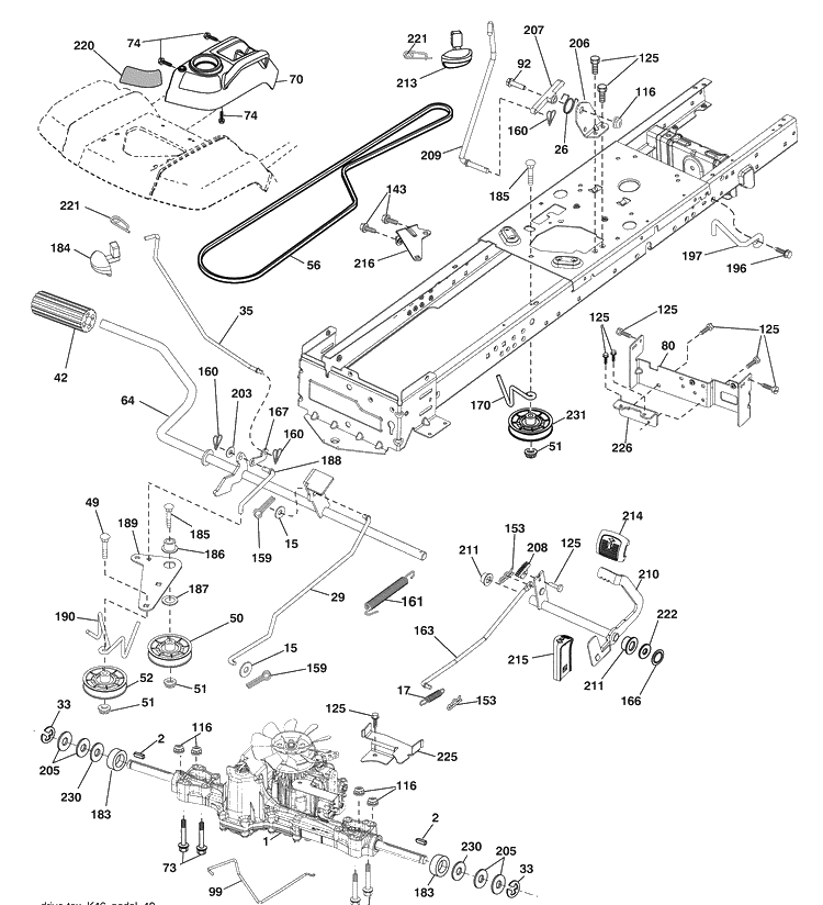 Drive Diagram and Parts List for YTH2454 (96043006000)(2008-12) Husqvarna Lawn Mower