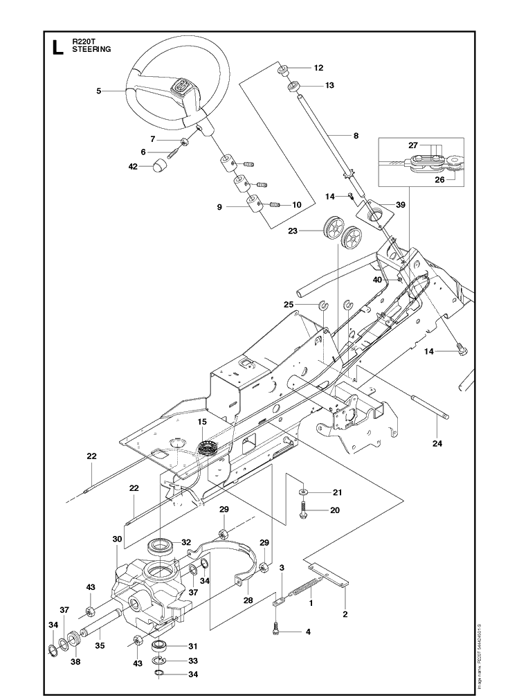 Steering 2 Diagram and Parts List for R220T  Husqvarna Lawn Mower