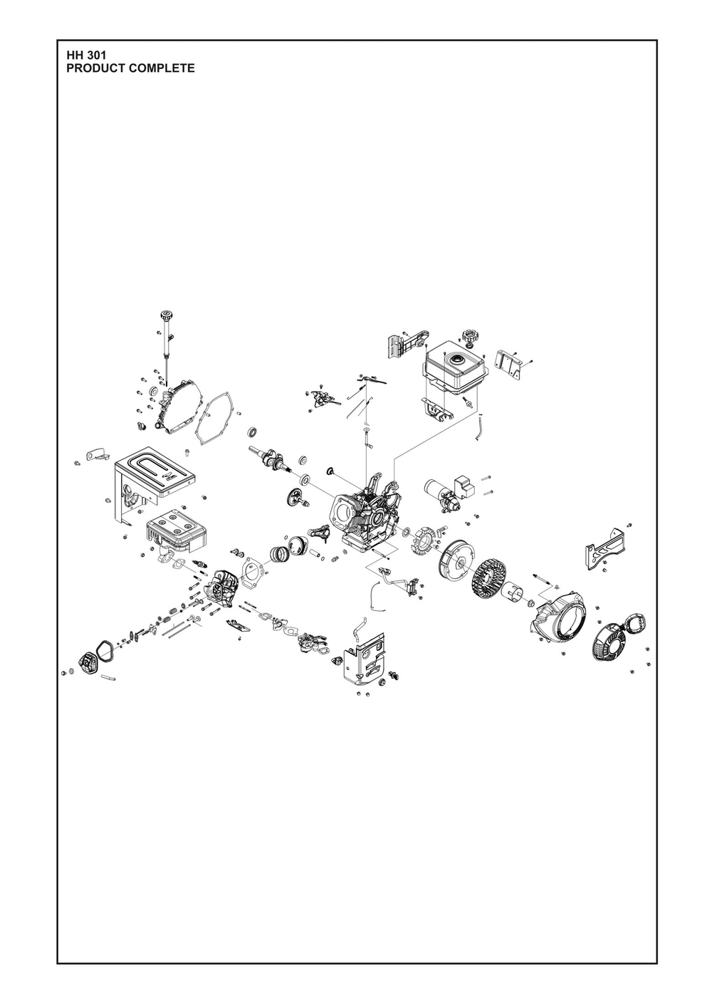 Complete Product Diagram and Parts List for HH301 598609801, 598609802, 598609803 Husqvarna Engine