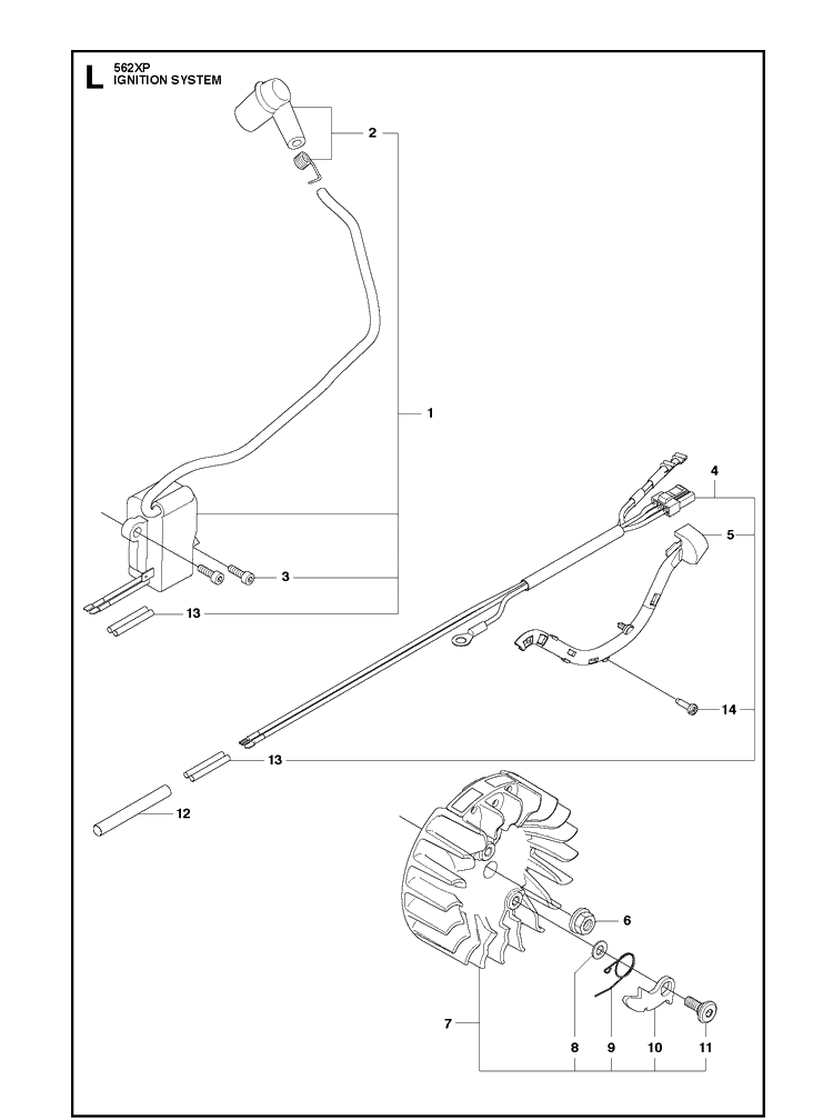 Ignition System Diagram and Parts List for 562XP 2011-06 Husqvarna Chainsaw
