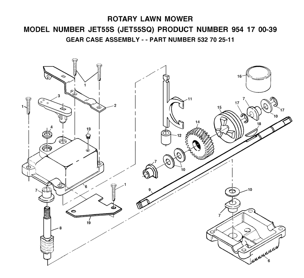 Gear Case Diagram and Parts List for JET55 (954170039-Q)(2002-01) Husqvarna Lawn Mower