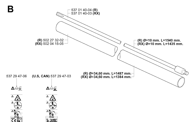 Shaft Diagram and Parts List for 250R  Husqvarna Brush Cutter