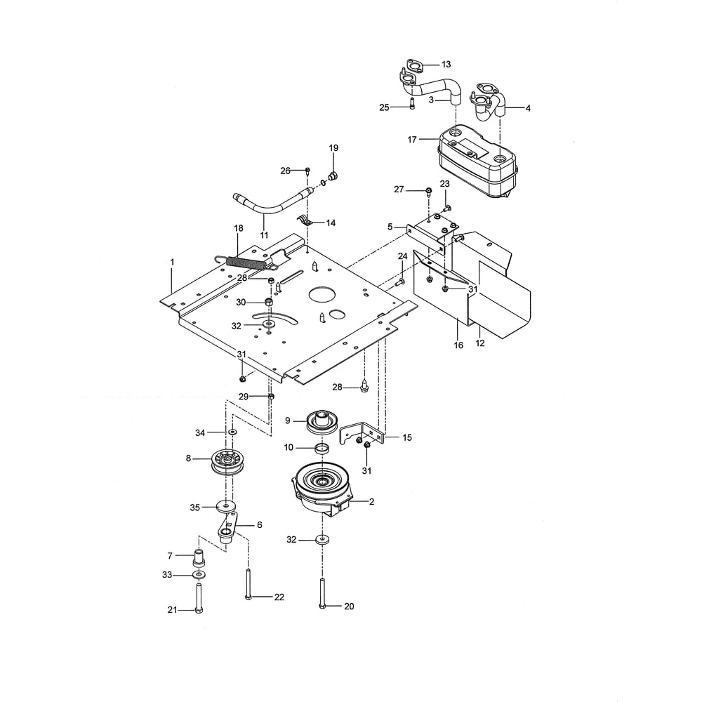 Engine Mounting, Guards & Muffler Diagram and Parts List for 91750662  Husqvarna Lawn Tractor